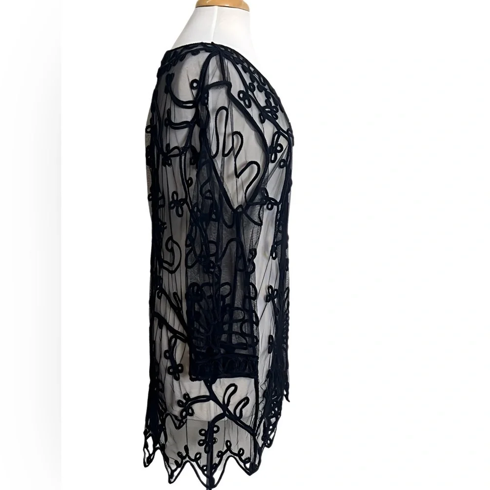 Pretty Angel Black Sheer Lace Embroidery Tunic / Swimsuit Cover Up Women’s Large - Picture 4 of 8